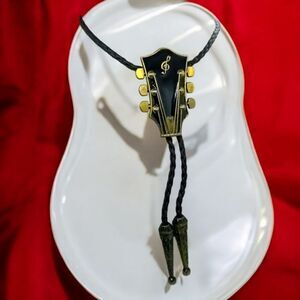 Country Music Guitar 🎸 Western Bolo Tie Bola Shoestring Faux Leather Braided
